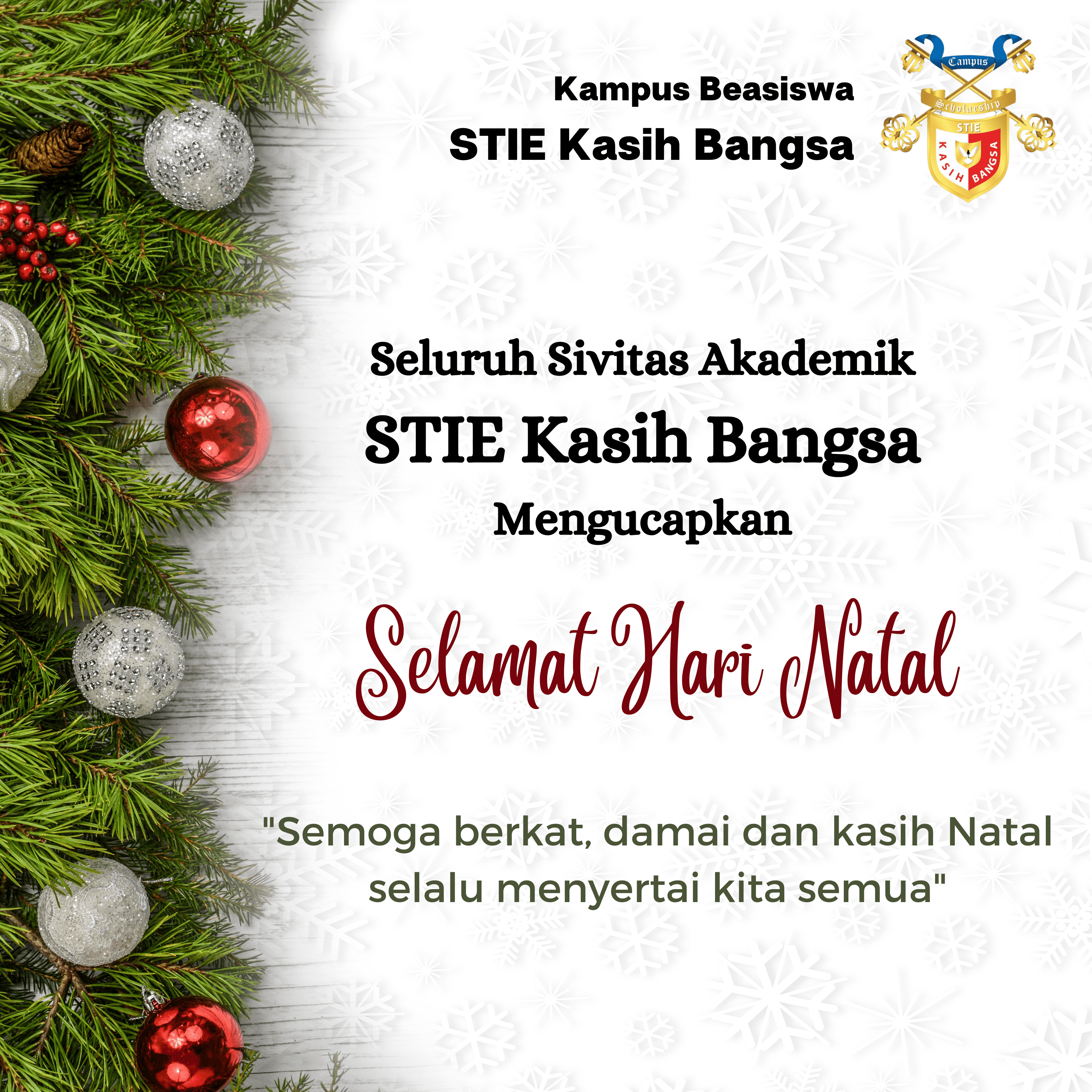 Seluruh Sivitas Akademik STIE Kasih Bangsa Mengucapkan Selamat Natal